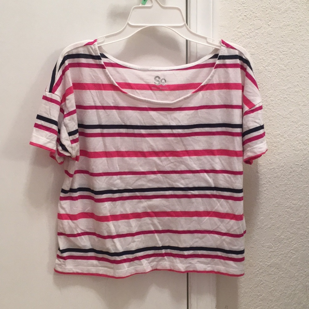 Pink and navy striped shirt